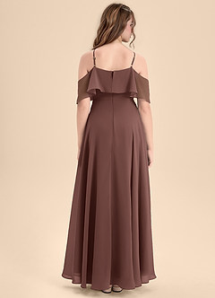 Azazie Tessabelle Junior Jurk van Chiffon met A-Lijn Off the Shoulder Espresso image2