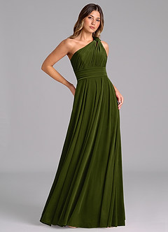 Azazie Charlize Bridesmaid Dresses Olive A-Line One Shoulder Velvet Dress image4