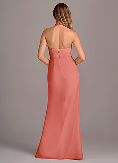 Azazie Jemma Bridesmaid Dresses Salmon Pink Sheath Pleated Chiffon Dress image2