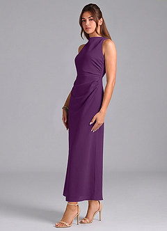 Azazie Evadne Bridesmaid Dresses Grape Sheath Pleated Chiffon Dress image4