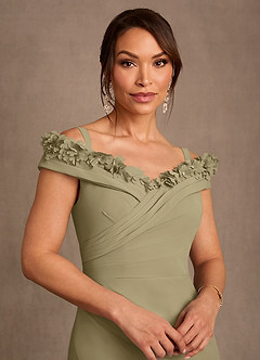 Azazie Jettie Mother of the Bride Dresses Moss Green Sheath Pleated Chiffon Dress image4