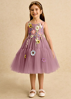 Azazie Osea vestidos de niña de las flores Vestido de Malva Vintage de Tul de Corte Princesa con Plisado image4