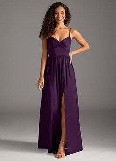 Azazie Zeya Bridesmaid Dresses Grape A-Line Pleated Stretch Satin Dress image8