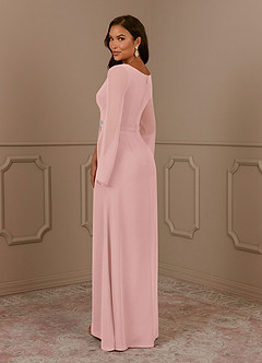 Azazie Belinda Mère de la mariée Robes Robe Trapèze en Mousseline de soie Col V plissé Rose Poudré image4