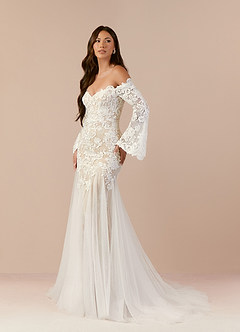 Azazie Arlette Wedding Dresses Diamond White Nude Mermaid Sweetheart Sequins Tulle Dress image4
