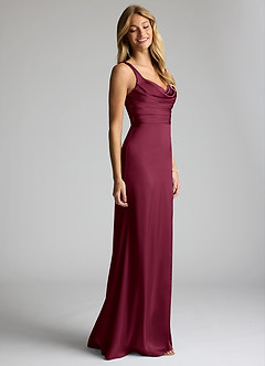 Azazie Elida Bridesmaid Dresses Mulberry Sheath Pleated Stretch Satin Dress image3