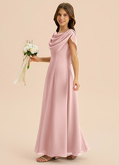 Azazie Lambie Junior Powder Pink A-Line Pleated Chiffon Dress image4