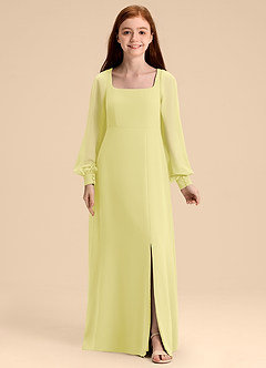 Azazie Bondi Junior Abito A-Line in Chiffon Blusa Sorbetto Al Limone image5