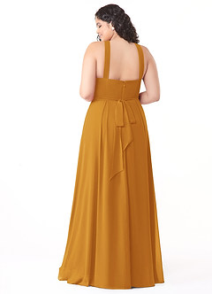 Azazie Dixie Bridesmaid Dresses Butterscotch A-Line Halter Pleated Chiffon Dress image10