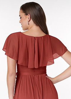 Azazie Jael Brautjungfernkleider A-Linie V-Hals Gittergewebe Kleid Terrakotta image6