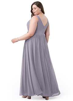 Azazie Keyla Robes de demoiselle d'honneur Robe Trapèze en Mousseline de soie Col V plissé Brume image37