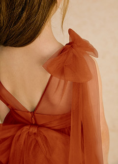 Azazie Dori Robe Demoiselle D'honneur Fillette Robe Trapèze en Tulle Rayé Paprika image8
