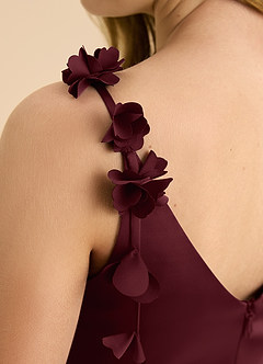 Azazie Gumdrop Junior Cabernet Empire Pleated Stretch Satin Dress image8