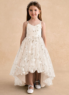 Azazie Celia vestidos de niña de las flores Vestido Alabastro Blanco de Tul de Línea A con Tirantes finos image6