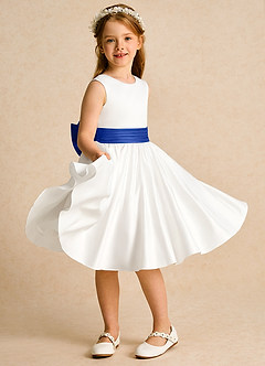 Azazie Sosie Blumenmädchenkleider A-Linie Plissee Matte Satin Kleid Elfenbein Königsblau image5