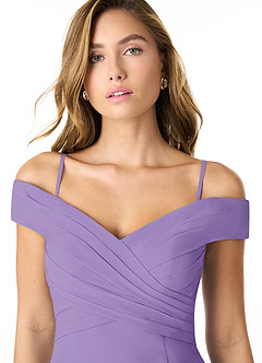 Azazie Lecia Bridesmaid Dresses Tahiti Empire Off-The-Shoulder Pleated Chiffon Convertible Dress image2