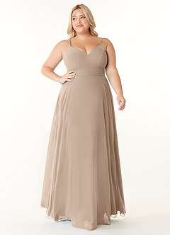 Azazie Janine Bridesmaid Dresses Taupe A-Line V-Neck Chiffon Dress image6