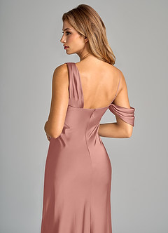 Azazie Celina Bridesmaid Dresses Rosette Sheath Off the Shoulder Stretch Satin Dress image8