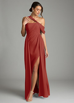 Azazie Kassandra Bridesmaid Dresses Terracotta A-Line Off the Shoulder Chiffon Dress image3