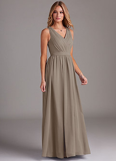 Azazie Kingsley Bridesmaid Dresses Taupe A-Line Lace Chiffon Dress image5