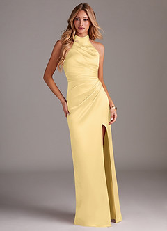 Azazie Jemma Brautjungfernkleider Etui Plissee Stretch-Satin Kleid Butter image3