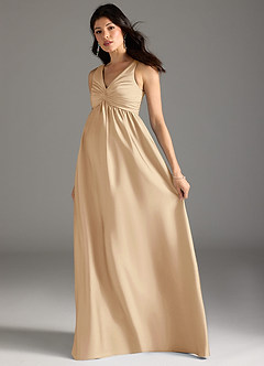 Azazie Yetta Maternity Bridesmaid Dresses A-Line Pleated Stretch Satin Floor-Length Dress image6