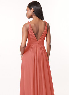 Azazie Maren Vestidos de madrinha de casamento Vestido Rosa Salmão de Chiffon de Linha A com Plissado image5