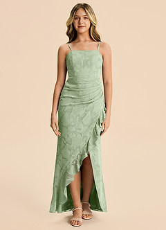 Azazie Buzzy Junior Dusty Sage Sheath Pleated Chiffon Dress image6