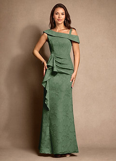 Azazie Hamptons vestidos de madre de la novia Vestido de Eucalipto de Devorado Floral de Corte En A con Plisado image6