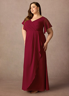 Azazie Song Mother of the Bride Dresses Burgundy Mermaid V-Neck Pleated Stretch Chiffon Dress image10