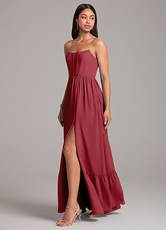 Azazie Kailee Bridesmaid Dresses Pomegranate A-Line with Pockets Chiffon Dress image3