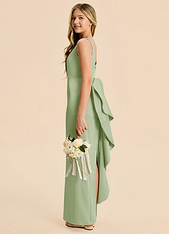 Azazie Emi Junior Robe Fourreau en Satin extensible Nœud Vert Sauge image3
