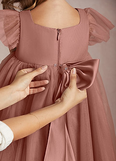 Azazie Kalio Flower Girl Dresses Cedar Rose A-Line with Sleeves Tulle Dress image4