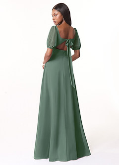 Azazie Alani Bridesmaid Dresses Eucalyptus A-Line Square Neckline Chiffon Dress image2