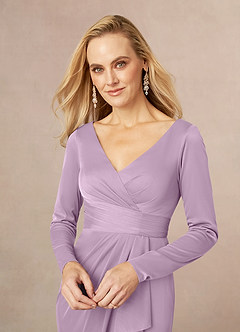 Azazie Risa Mother of the Bride Dresses Wisteria Mermaid V-Neck Pleated Mesh Dress image4