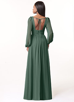 Azazie Norah Bridesmaid Dresses Sea Moss A-Line V-Neck Long Sleeve Chiffon Dress image2