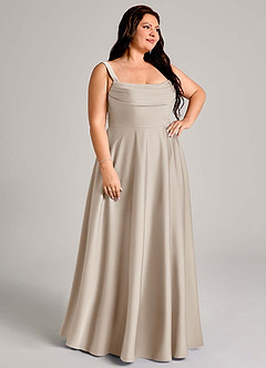 Azazie Shaude Bridesmaid Dresses Frost A-Line Pleated Stretch Satin Dress image10
