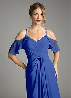 Azazie Dakota Bridesmaid Dresses Royal Blue A-Line V-Neck Pleated Chiffon Dress image7