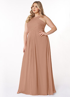 Azazie Kaleigh Bridesmaid Dresses Champagne Rose A-Line Pleated Chiffon Dress image9