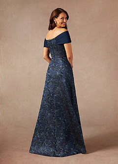 Azazie Amelia vestidos de madre de la novia Vestido de Azul Marino Oscuro de Jacquard de Corte En A con Vestidos sin tirantes image3