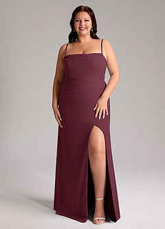 Azazie Leonis Robes de demoiselle d'honneur Robe Fourreau Convertible en Mousseline de soie Sans bretelle Cabernet image9