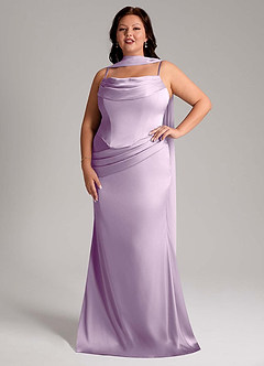 Azazie Sorrel Bridesmaid Dresses Frosted Lilac Mermaid Strapless Stretch Satin Convertible Dress image10