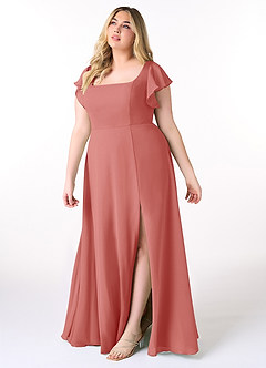 Azazie Bondi Bridesmaid Dresses Antique Rose A-Line Ruffled Chiffon Dress image9