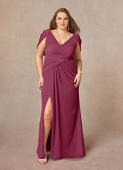 Azazie Luisa Mother of the Bride Dresses Mulberry Mermaid V-Neck Pleated Mesh Dress image7
