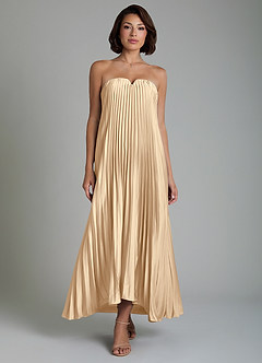 Azazie Rayna Bridesmaid Dresses Champagne A-Line Strapless Stretch Satin Dress image1