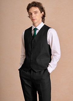 front Harrison Negro Chaleco de traje 100% lino