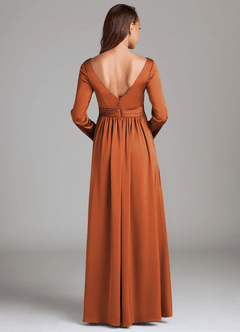 Azazie Teton Final Sale A-Line Long Sleeve Stretch Satin Floor-Length Dress image4