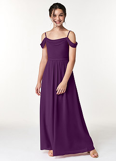 Azazie Alivia Junior Grape A-Line Off the Shoulder Chiffon Dress image5
