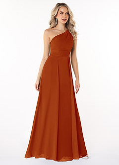 Azazie Dallas Robes de demoiselle d'honneur Robe Trapèze en Mousseline de soie Ue épaule Paprika image3