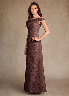 Azazie Moore Mother of the Bride Dresses Espresso A-Line Boatneck Floral Burnout Dress image4